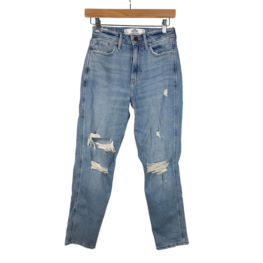 Hollister Curvy Hi Rise Distressed Mom Jeans size‎ 0R Light Blue